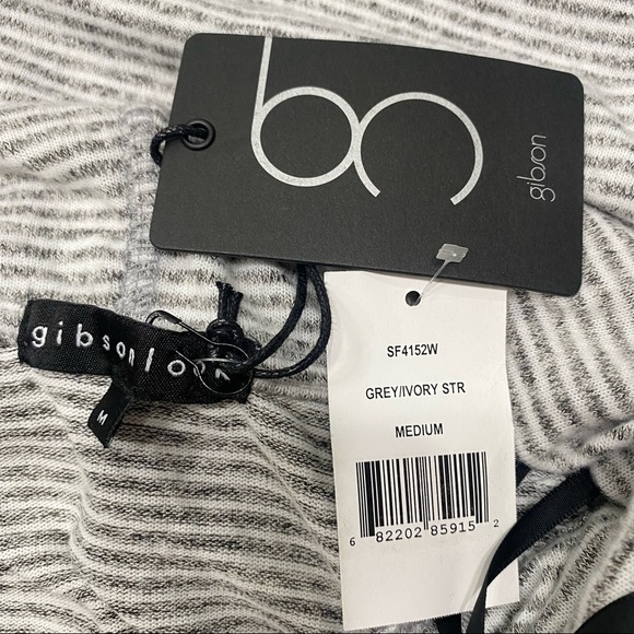 Gibson Convertible Cowl Neckline Cozy Tunic In Gray/Ivory Stripe Size Medium NWT - Picture 2 of 5